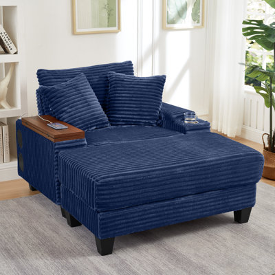 Canapé Fluffy avec accoudoirs avec repose-pieds, porte-gobelet, haut-parleur Bluetooth, ports USB et table tournante à 180 °