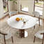 Table de salle à manger ronde extensible multifonctionnelle 47,2 po pour 4 à 6 personnes, table de cuisine pliante avec abattant, plateau en pierre frittée blanche et colonne en bois de noyer, peu encombrante pour les petits appartements, assemblage facile
