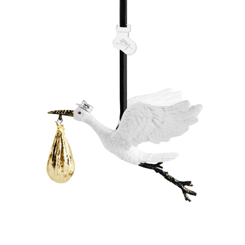 3.75'' Handmade Metal Animals Hanging Figurine Ornament, White/Gold