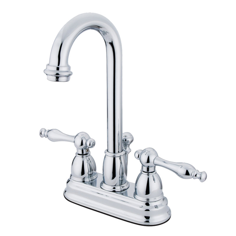 Robinet de salle de bain central à 4 poignées à 3 trous à fixation sur le comptoir en laiton Kingston, Chrome poli