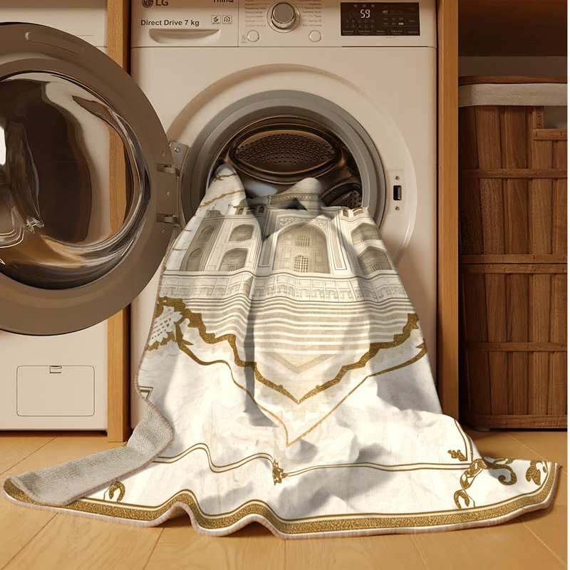 Tapis en marbre beige Zack Ornate lavable à la machine - Reliure beige, 8 x 12