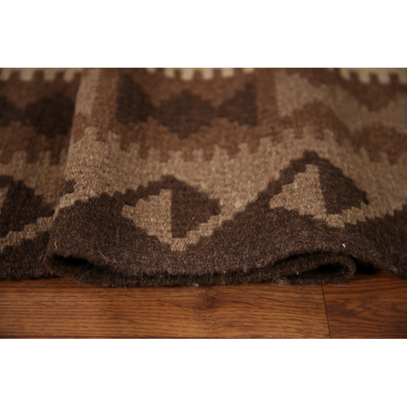 Tapis oriental brun en laine Kilim 7 x 10