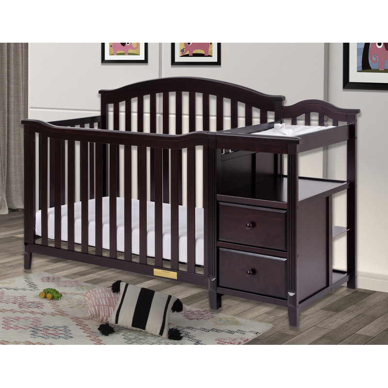 Espresso Pine Wood 4-in-1 Convertible Crib with Changer
