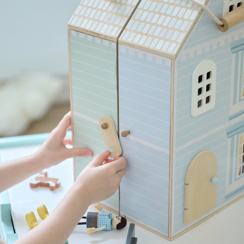 Teamson Kids The Lovely Townhouse Wooden Carry-On Dollhouse With 18 Accessories