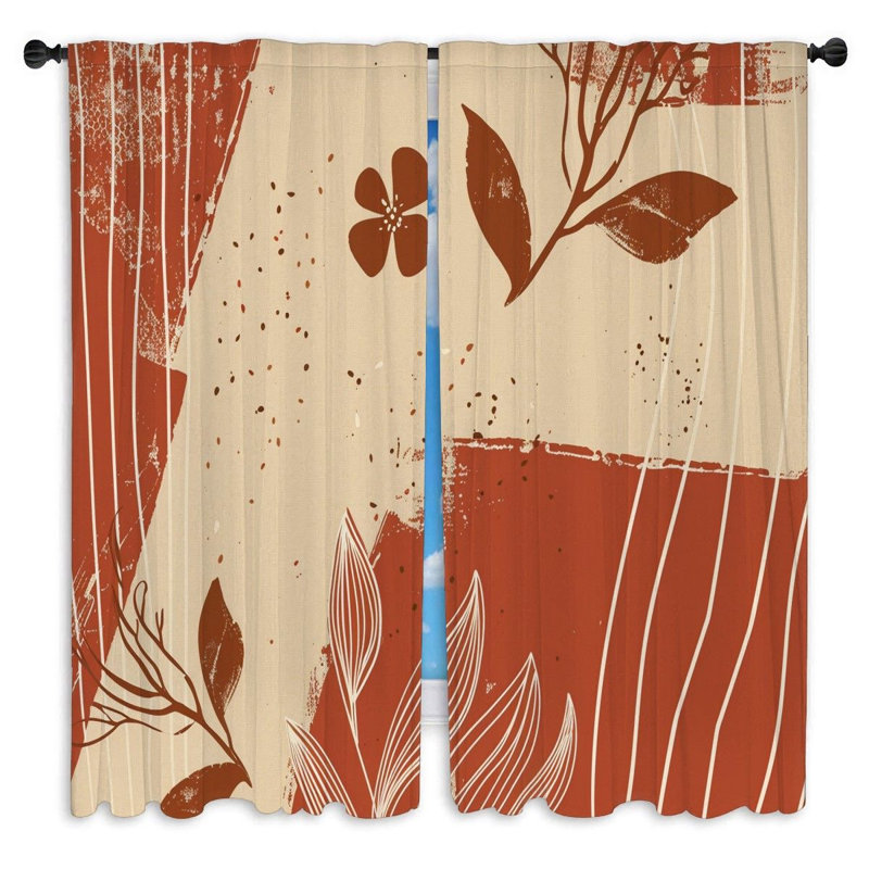 Rideaux à motif de plantes et rideaux abstraits - 2 panneaux, L 40 po x L 82 po