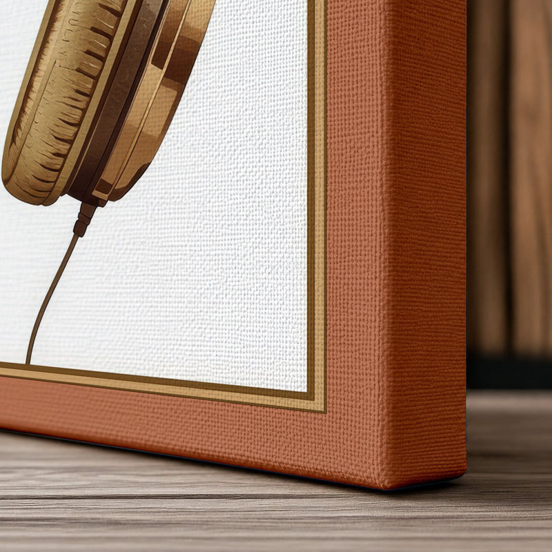 Brown Headphones Study Minimalist 1 Piece Wrapped Canvas Wall Art, 36x24 - 91.4 x 61.0 cm, Terracotta Border
