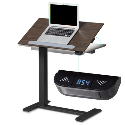Overbed Bedside Table Adjustable Height From 26.3 Inches To 42.5 Inches, Hidden Caster 360 Rotate, Electric Powered By Usb-C Rechargeable Battery