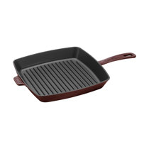 NutriChef 11 Inch Square Nonstick Cast Iron Skillet Griddle Grill Pan with  Porcelain Enamel Coating, Side Pour Spouts, and Ridged Interior, Red