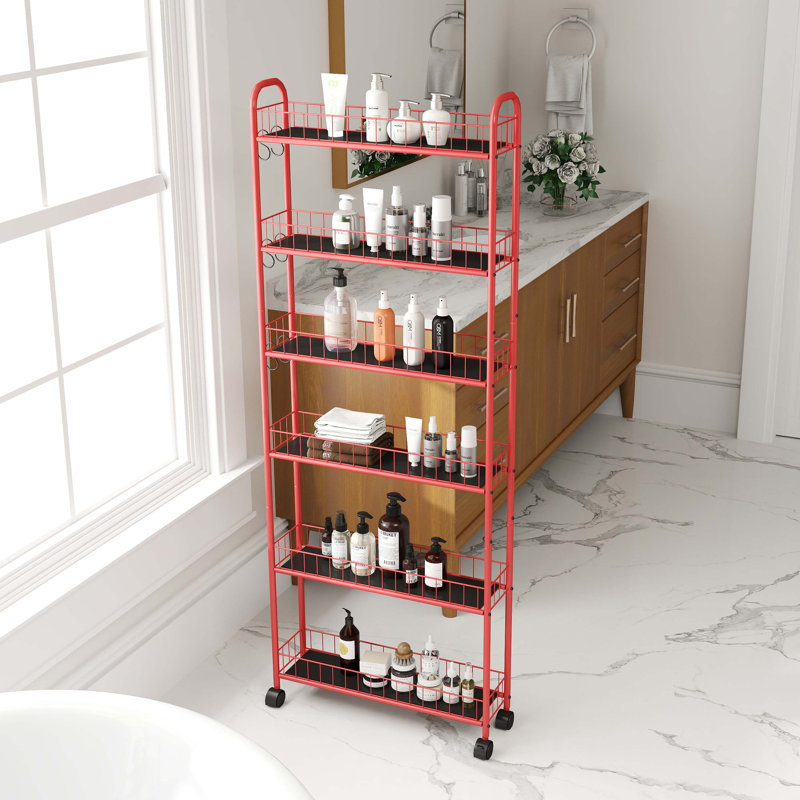 6-Tier Rolling Cart Gap Kitchen Slim Slide Out Storage Tower Rack with Wheels, 61.22" H x 22.83" W x 6.1" D, Red
