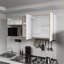 Wall-Mounted Kitchen Cabinet with Microwave Space, Open Shelves, and Double Doors