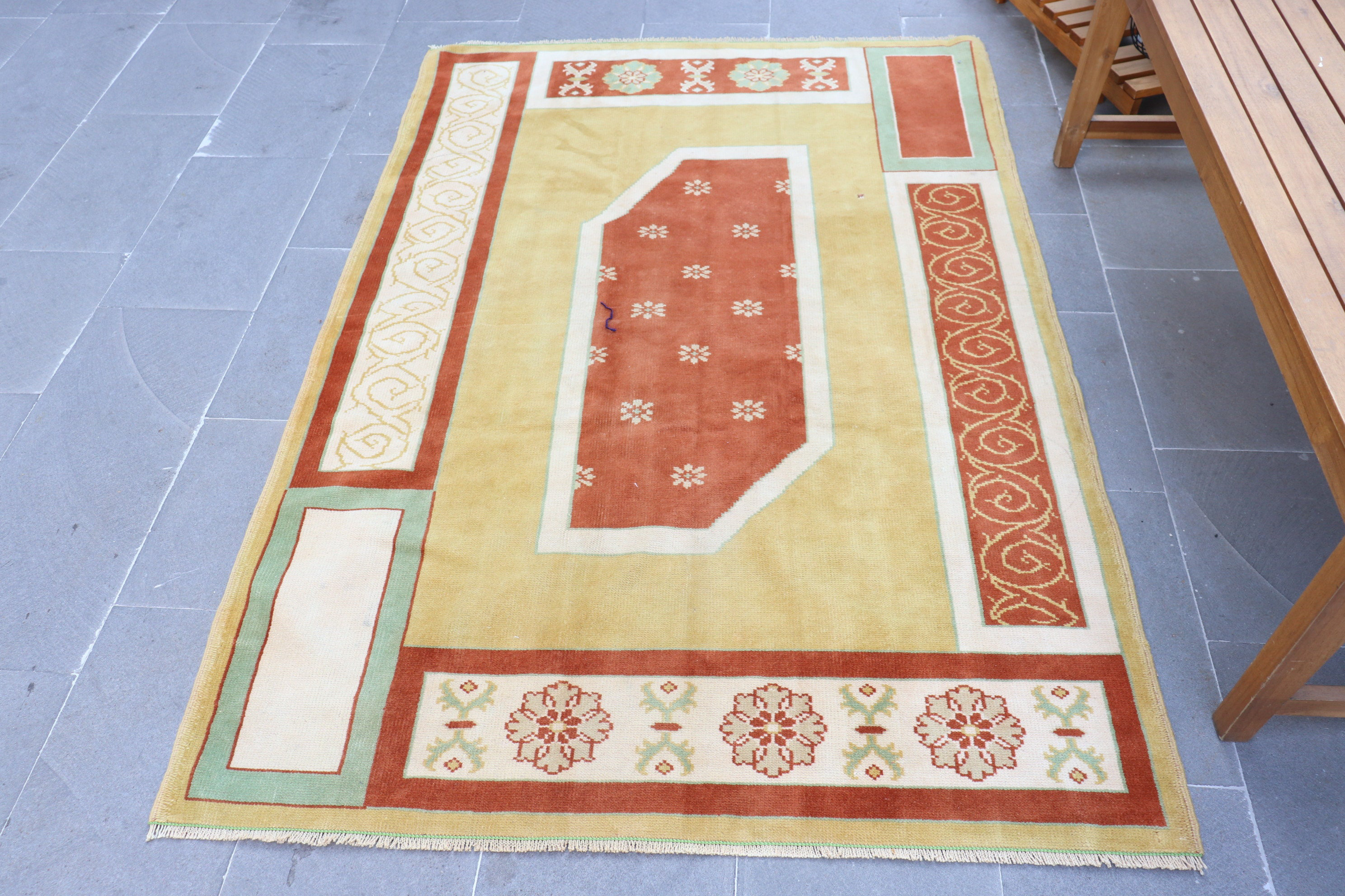 Bungalow Rose Vintage Turkish Rug in Yellow for Nursery or Outdoor ...
