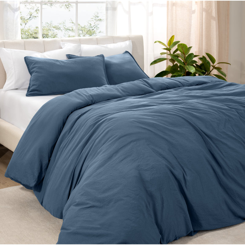 Washed Microfiber Duvet Cover Set, Bering Sea, Queen Duvet Cover + 2 Standard Shams