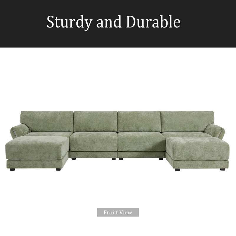 Canapé modulaire modulaire, en forme de U avec coussin de siège extra large, chargeur USB et de type C, conception d'accoudoir pétale, mousse haute densité, repose-pieds à mouvement libre, structure en bois, chenille, 6 sièges