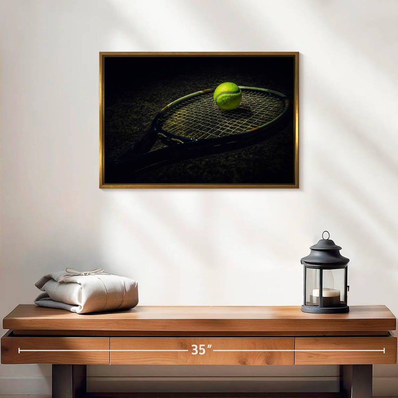 Tennis contemporain, 19 po x 13 po, Cadre flottant doré