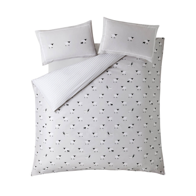 Sheep 200 TC Brushed Cotton Duvet Cover Set, Double Duvet Cover + 2 Standard Pillowcases