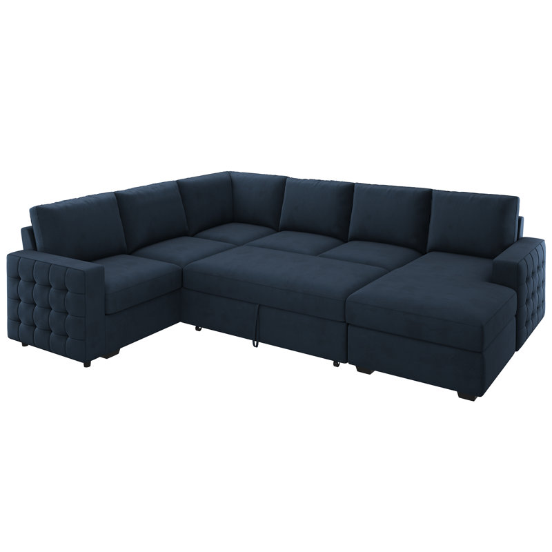 Canapé-lit modulaire en U Chasidi, Velours bleu