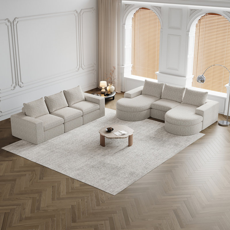 Canapé modulaire courbé Cloud avec méridienne, Beige