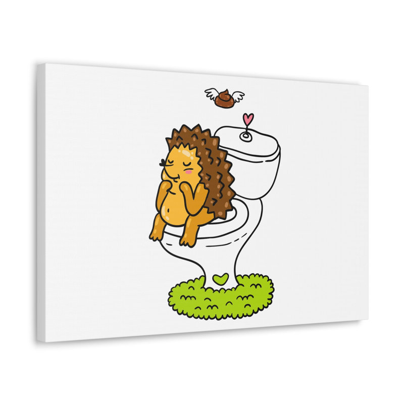 Mignon petit hérisson assis sur une toilette, art mural sur toile, H 20 po x l 20 po