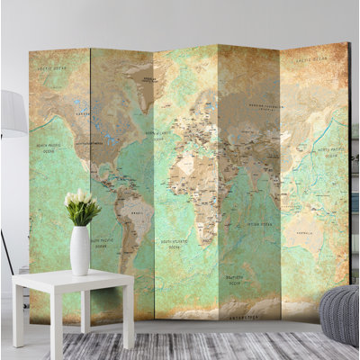 225cm W x 172cm H 5 - Panel Solid Wood Folding Room Divider