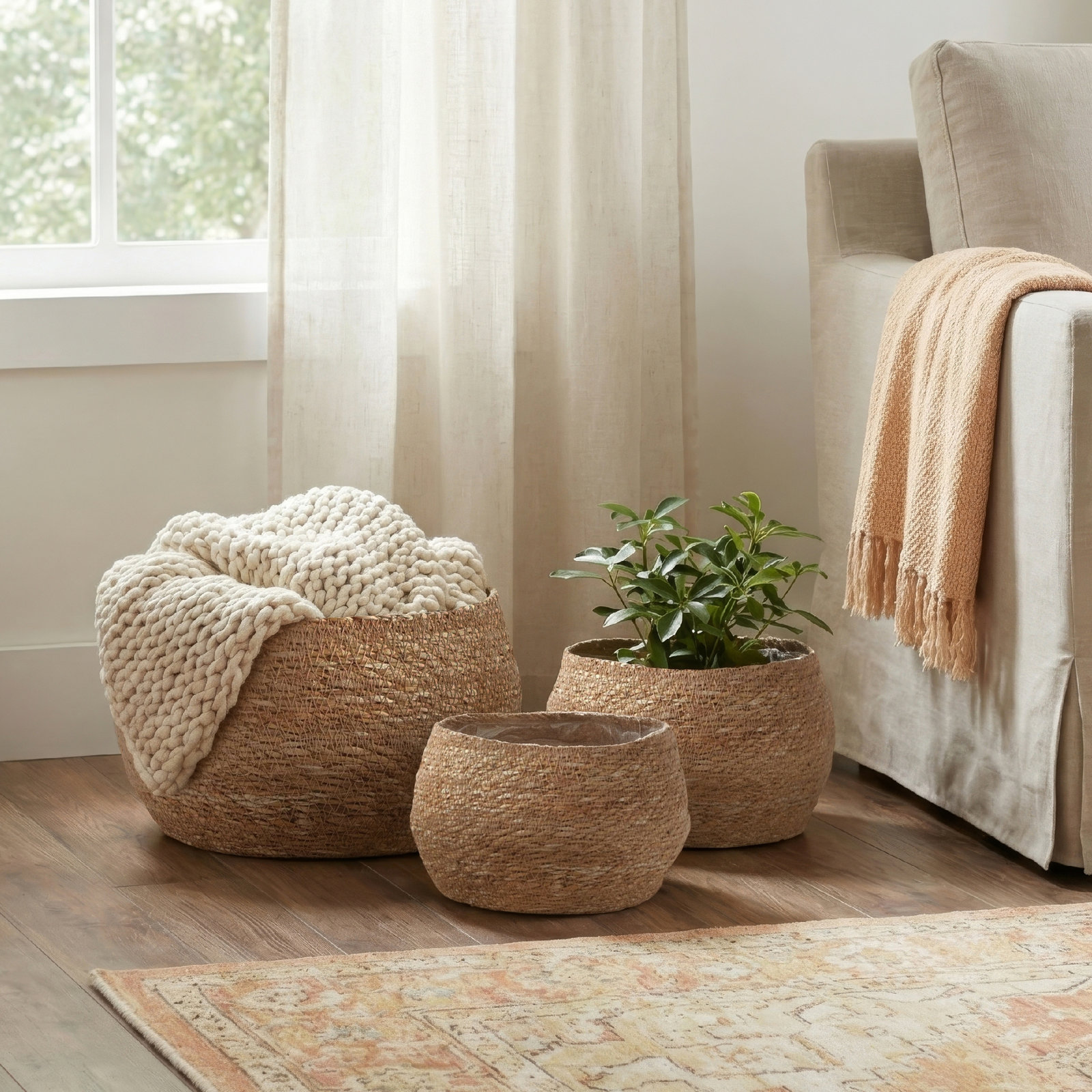 SEAGRASS ROUND TAPERED BASKETS, SET OF 3