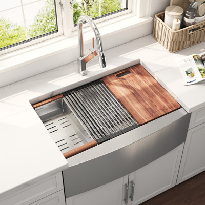 Blenzia 30 Inch Undermount Workstation16 Gauge 304 Stainless Steel Farmhouse Apron Front Kitchen Sink 30" x 21" x 10"