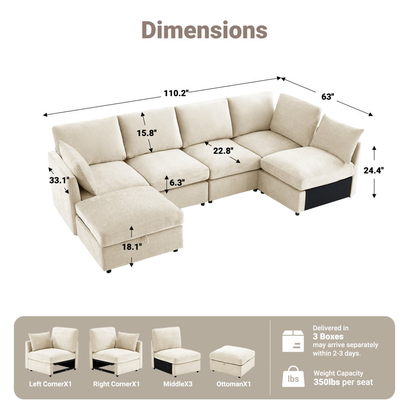  Canapé modulaire en U Sarang, Chenille beige