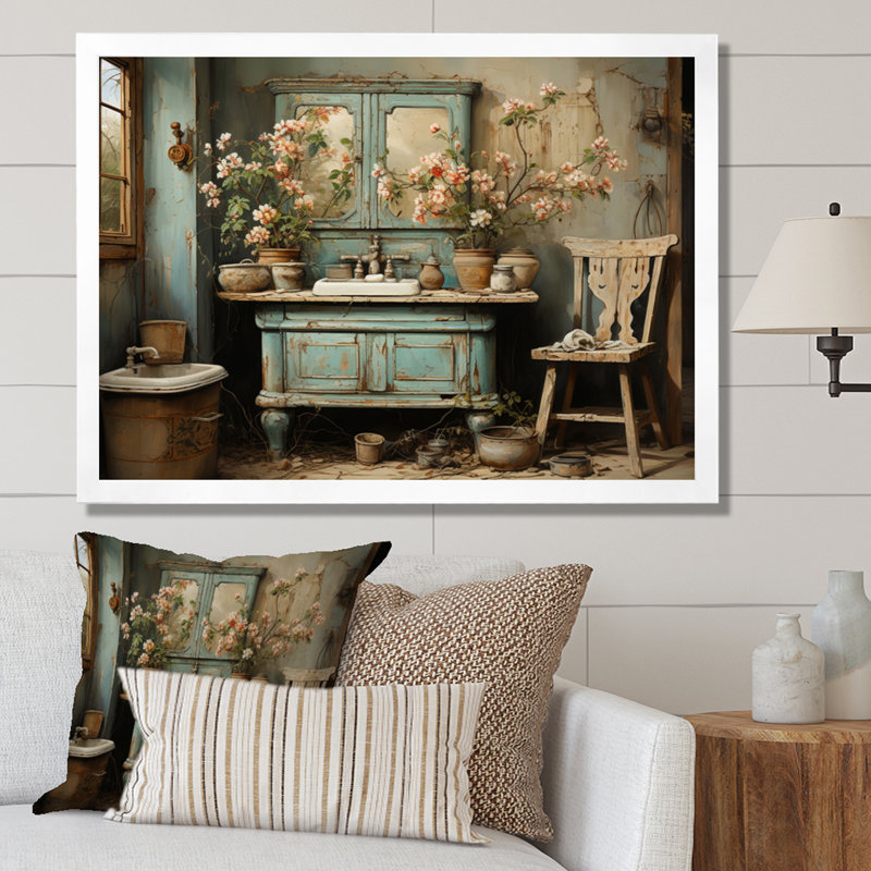 «Bathroom Bathroom Vintage Charm I» - Art mural encadré pour salle de bain, H 16 po x l 32 po x P 1 po, Cadre simple blanc
