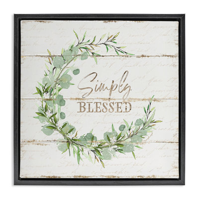 "Simply Blessed Rustic Wreath", peinture murale encadrée flottante grise par Jennifer Pugh