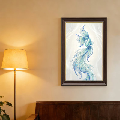 Art mural antique sur toile encadré doré pour le salon, la chambre à coucher, le bureau ou le vestibule - Décoration murale décorative avec poisson paon