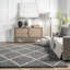 Tapis gris foncé à poil long à motif de treillis pour le salon, la chambre à coucher, la salle à manger, la chambre de bébé Callum, gris / ivoire-1460512768