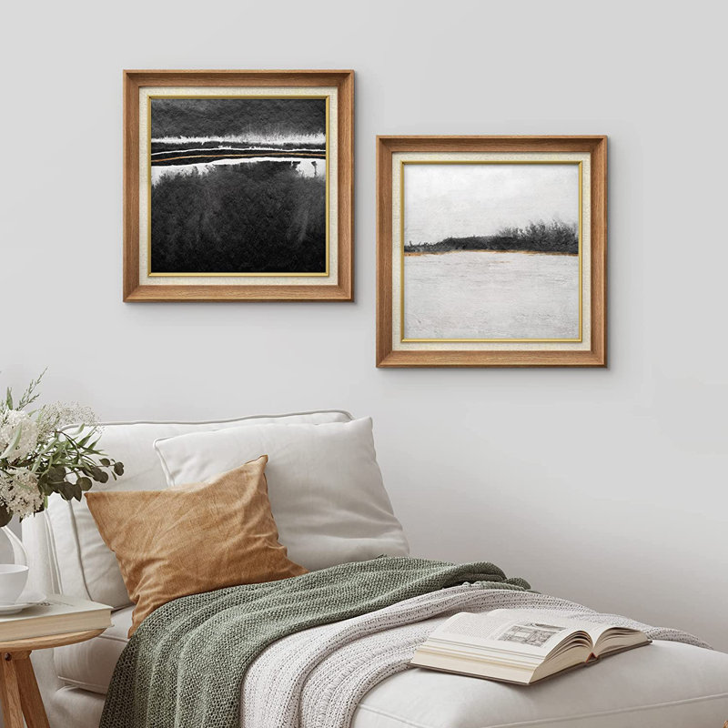 Grunge classique rétro - ensemble de 2 peintures sur toile encadrées, Naturel