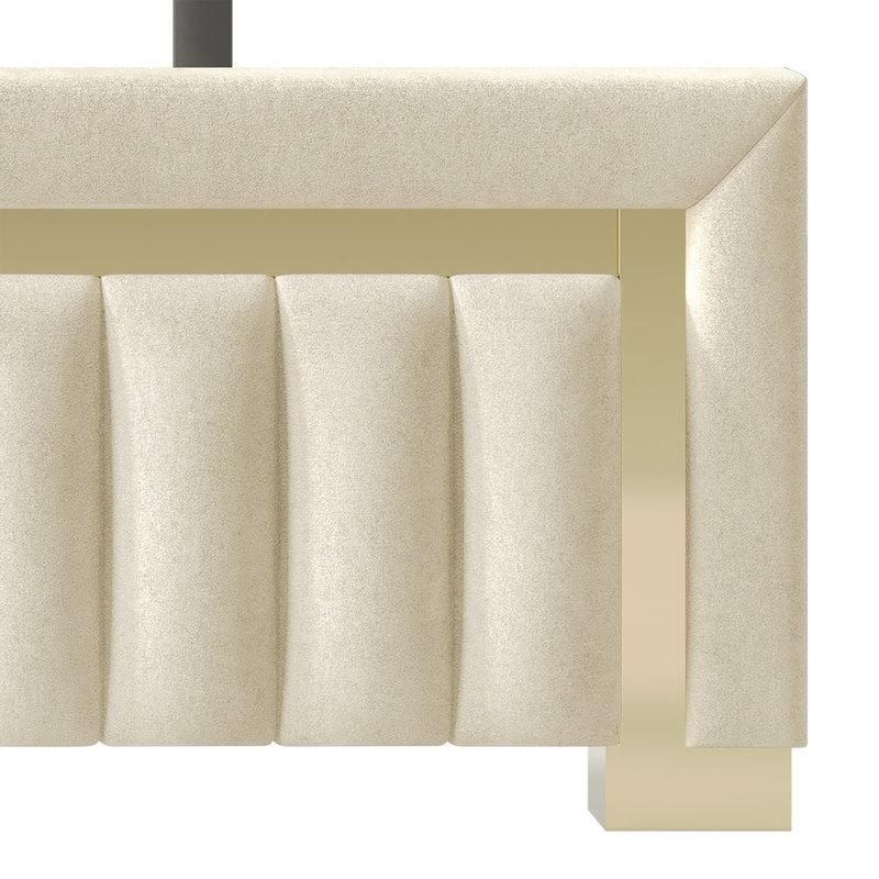 Lit à panneau tapissier Lyn, Beige, Grand 