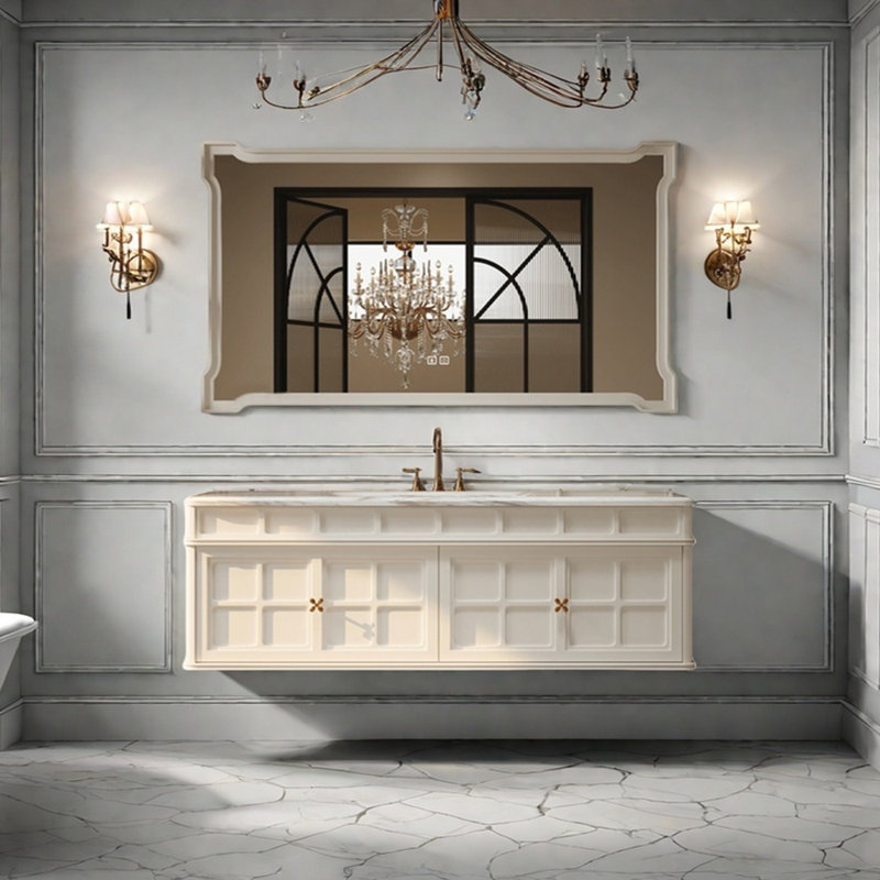 Armoire de salle de bain rétro française, H 19,6 po x l 59 po x P 21,6 po