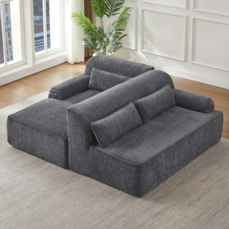 Canapé modulaire en L en chenille, design minimaliste, canapé-lit surdimensionné, aucun assemblage requis, Gris