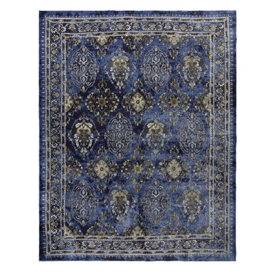 Isabella Annet Royal Blue/Gold Scrolled Medallion Transitional Border Area Rug