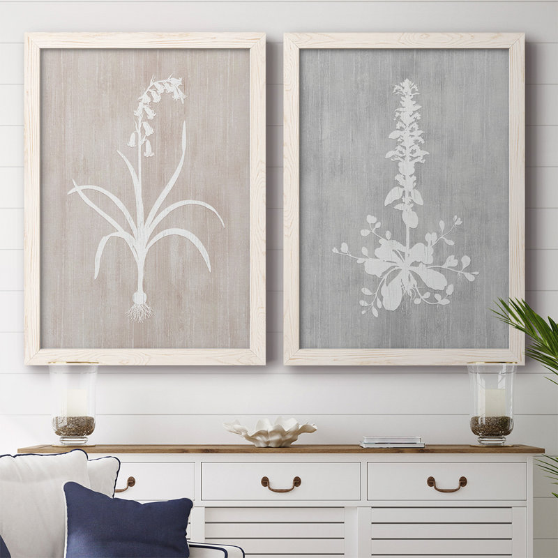 " Botany Beauty I " 2 - Pieces, White Framed, 27.5" H x 75" W x 1.5" D