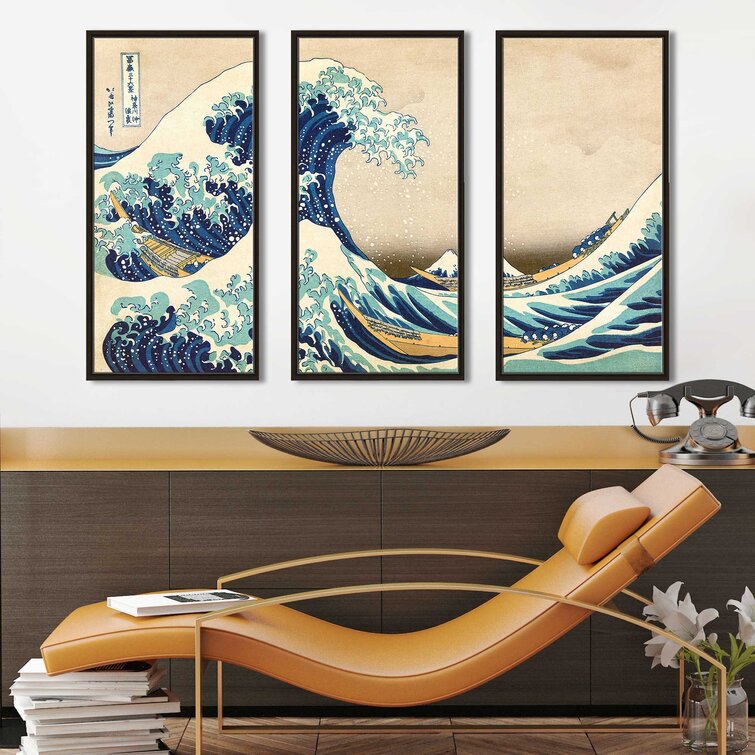 The Great Wave Off Kanagawa by Katsushika Hokusai 3 Piece Print On Floating Canvas Picture Perfect International Size: 33.5 H x 52.5 W x 2 D