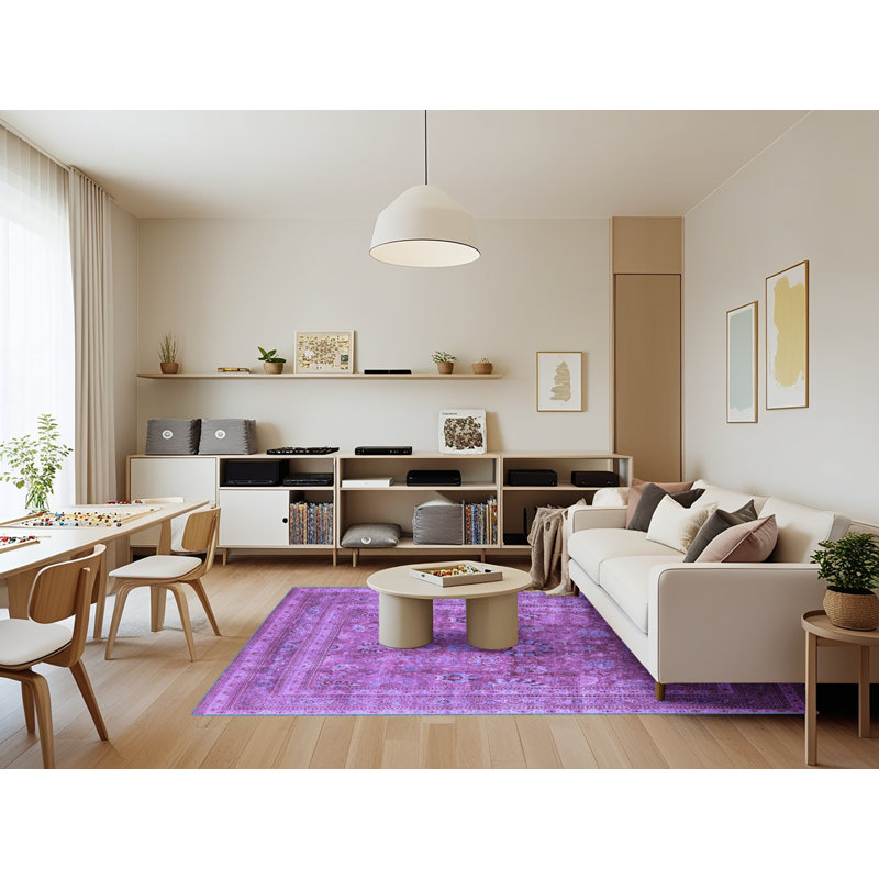 Tapis oriental violet tissé à la machine 7 pi x 9 pi Hersom