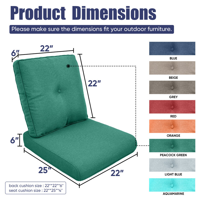 Ensemble de coussins et coussins Red Barrel Studio® intérieur / extérieur à assise profonde - 25 po x 22 po x 4 po, 2, Paon