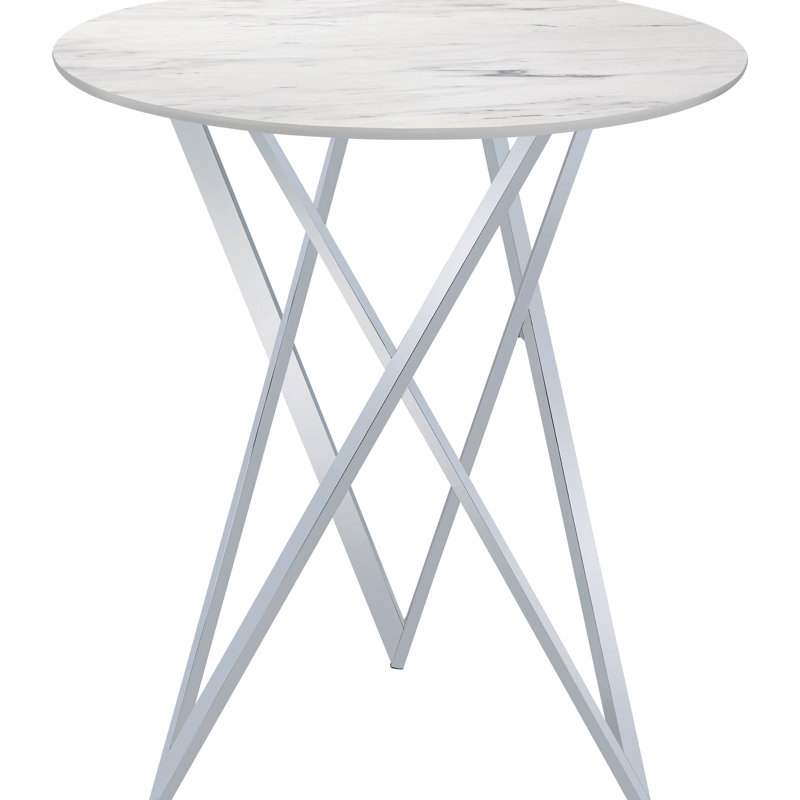Table de bar à plateau rond avec surface blanche et faux marbre, pour les sièges de salle à manger en marbre, style moderne deux