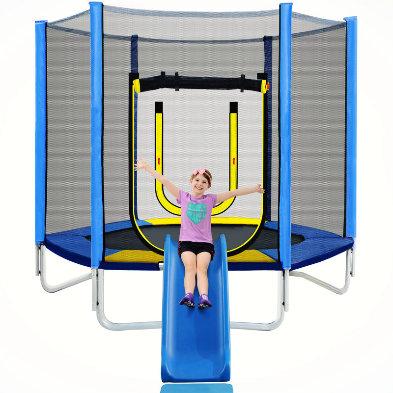 Trampoline pour enfants avec filet d'enclos de sécurité, glissade et échelle - Ensemble de rebond de récréation extérieur / intérieur pour tout-petits et familles | Résistant aux rayons UV, capacité de 220 lb, assemblage facile