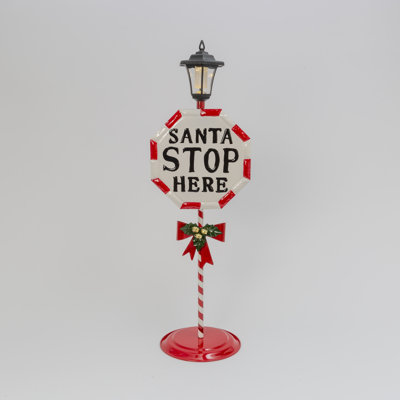 Hand detailed 42.3 in H Solar Lighted Metal  in Santa Stop Here in  Sign