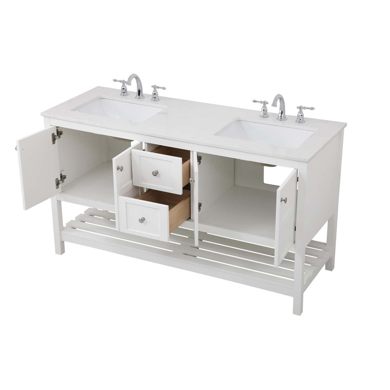 Krish 60'' Double Bathroom Vanity with Engineered Marble Top, Off-White