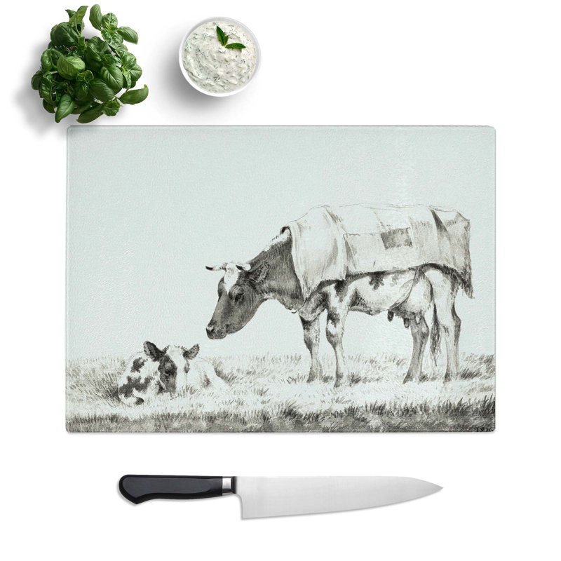 Tempered Glass Cow with Its Calf Chopping Board, 39 cm W x 28.5 cm L