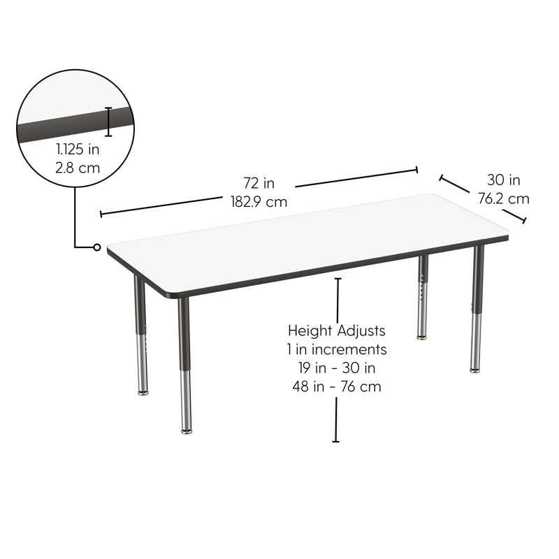 Table d'activités rectangulaire, 30" x 72", Tableau blanc / noir, Super