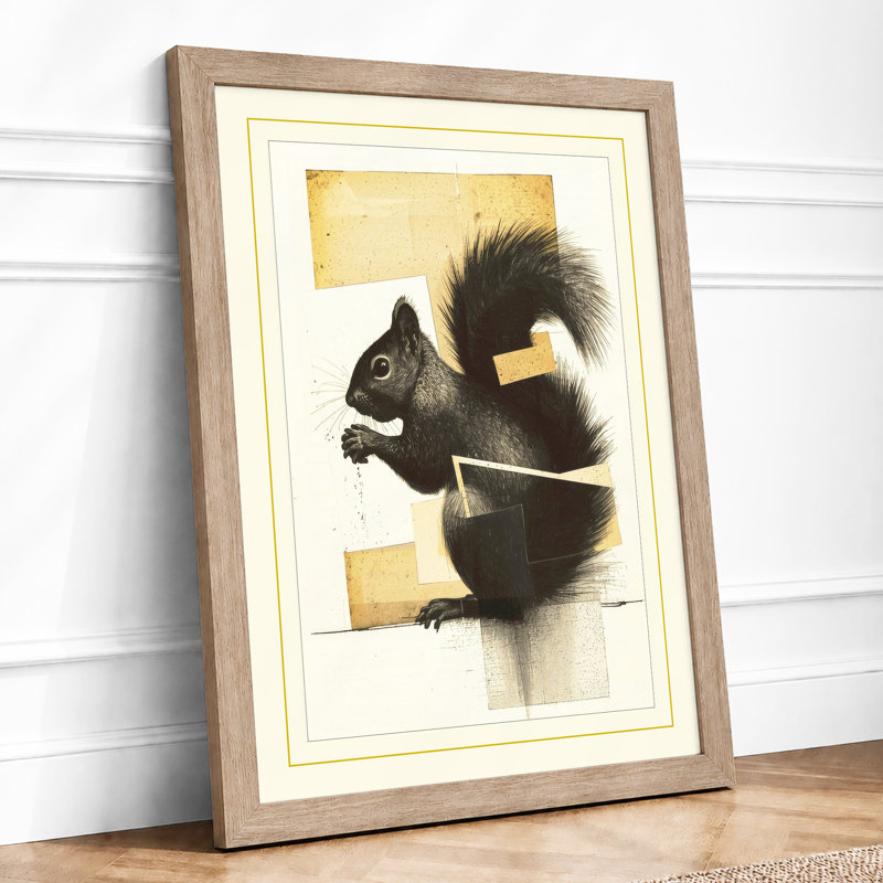 Squirrel on Branch Botanical - Framed Print, A2 - 59.4 x 42.0 cm, Oak