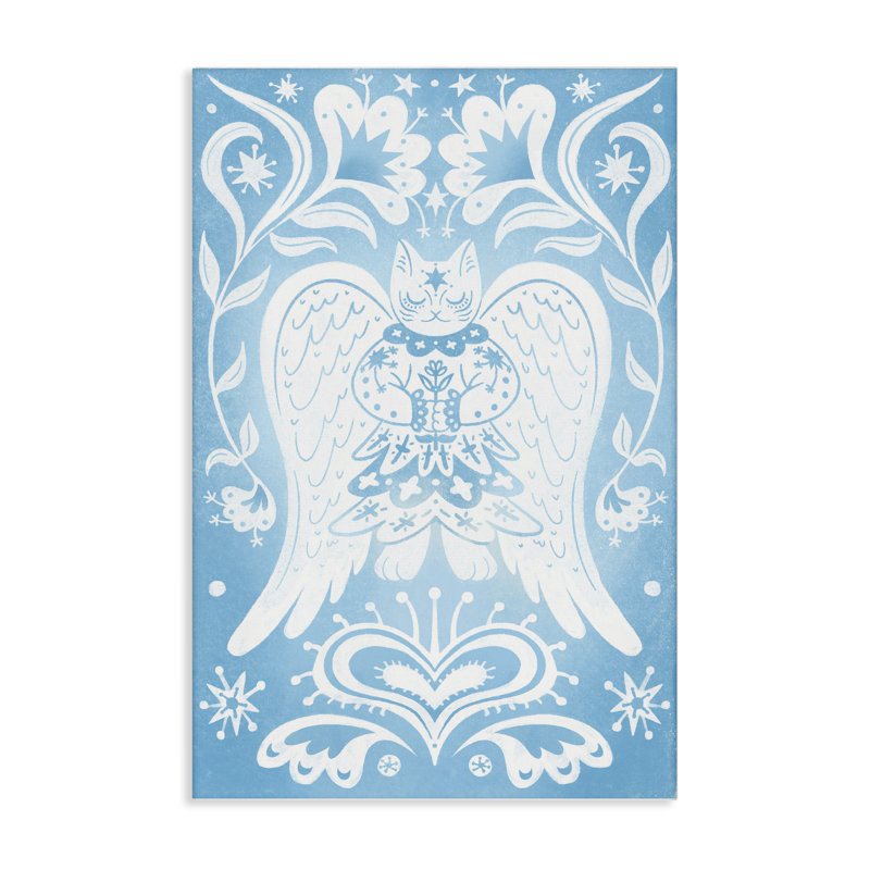 Toile symétrique avec motif de chat ange, design par Hannah Moren, H 45 po x l 30 po
