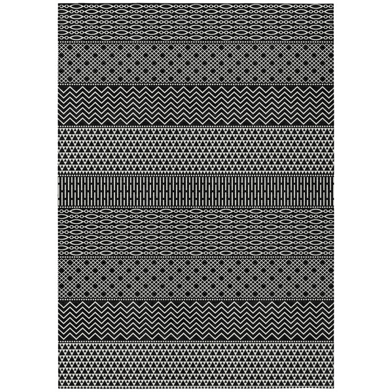 Tapis intérieur lavable à chevrons noir et ivoire 5 pi x 8 pi