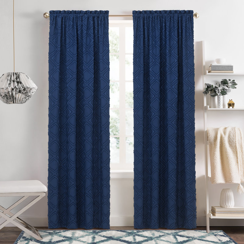 Panneau de rideau simple semi-diaphane avec passe-tringle Blake, Marine, L 42 po x L 63 po