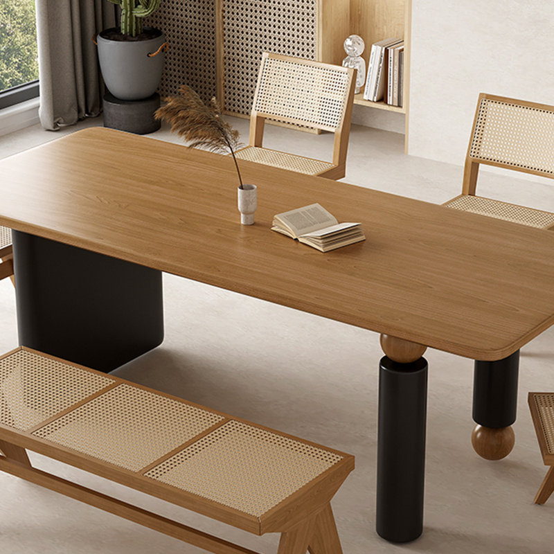 Ensemble de table à manger japonais en bois massif, Noir